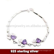 CYL008 925 silver jewelry, silver sterling four leaf clover bracelet , Girlfriend Christmas gifts Purple Crystal chain bracelet